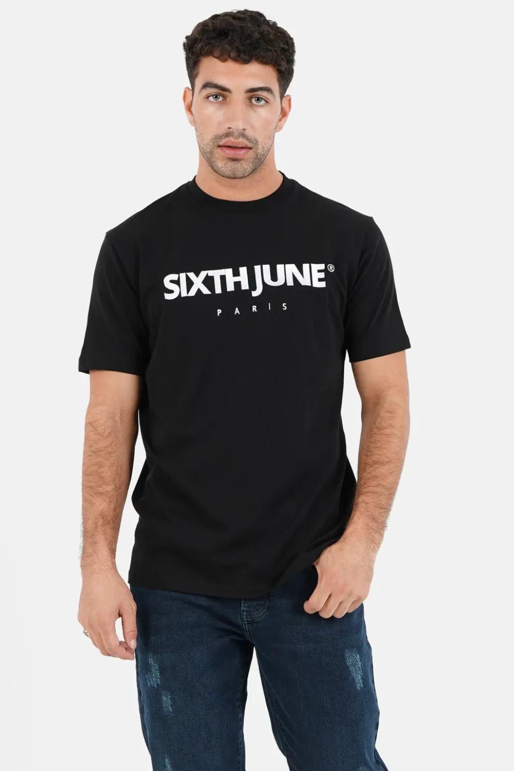 Homme Sixth June Hauts | T-Shirt Broderie Logo Paris Noir