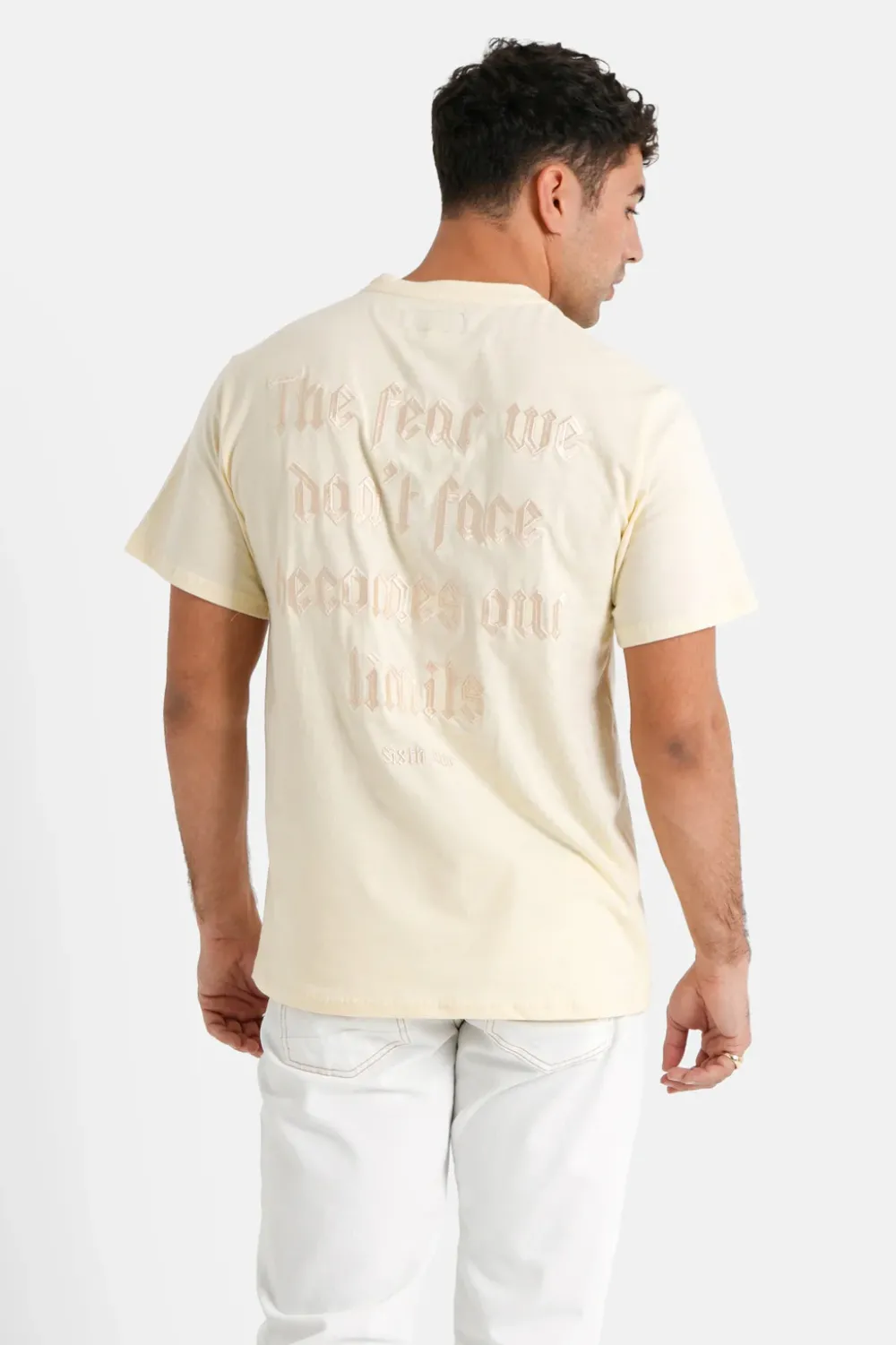 Homme Sixth June Hauts | T-Shirt Citation Brode Beige