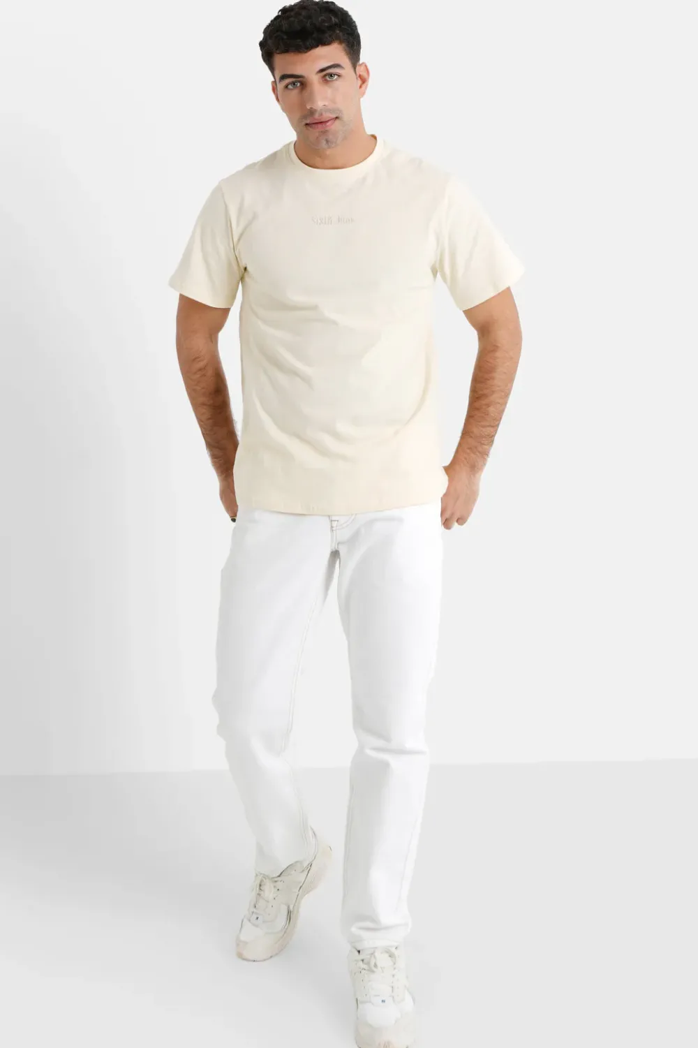 Homme Sixth June Hauts | T-Shirt Citation Brode Beige