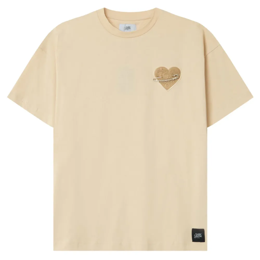 Homme Sixth June Hauts | T-Shirt Coeur Brode Beige Clair