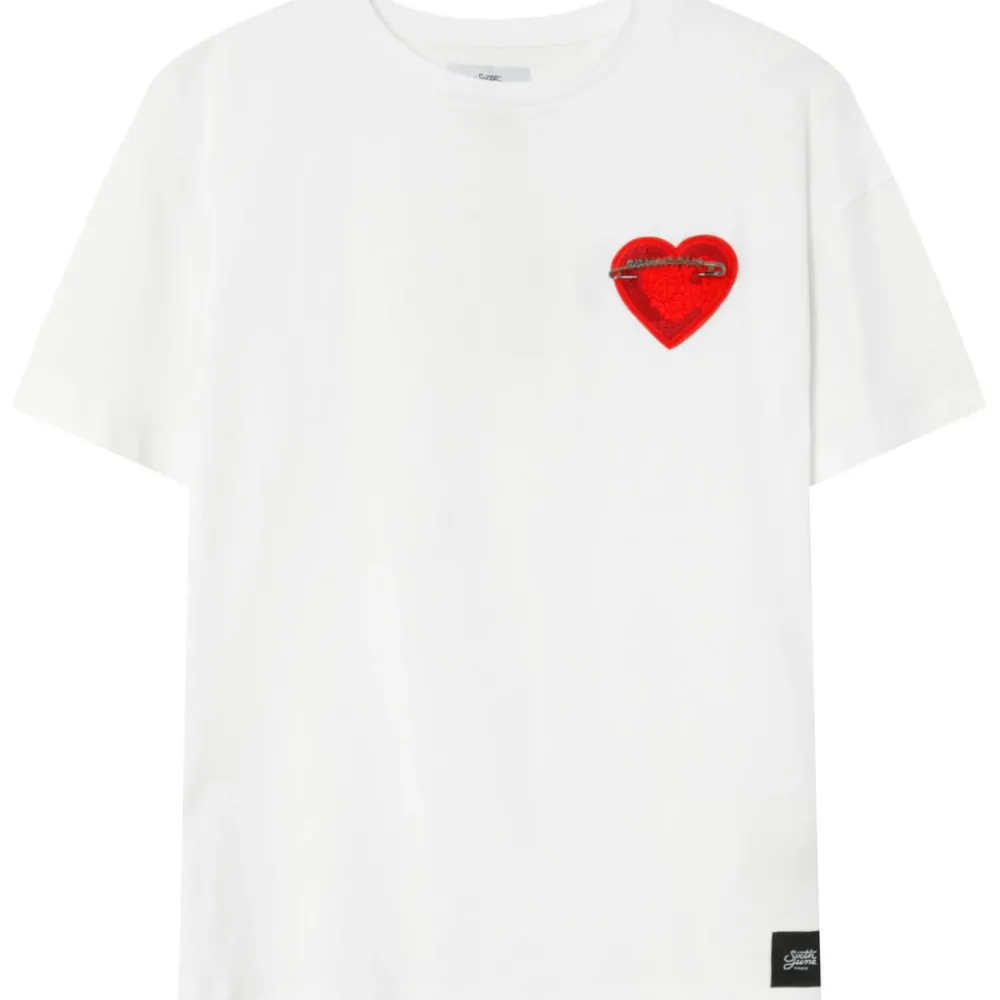 Homme Sixth June Hauts | T-Shirt Coeur Brode Blanc