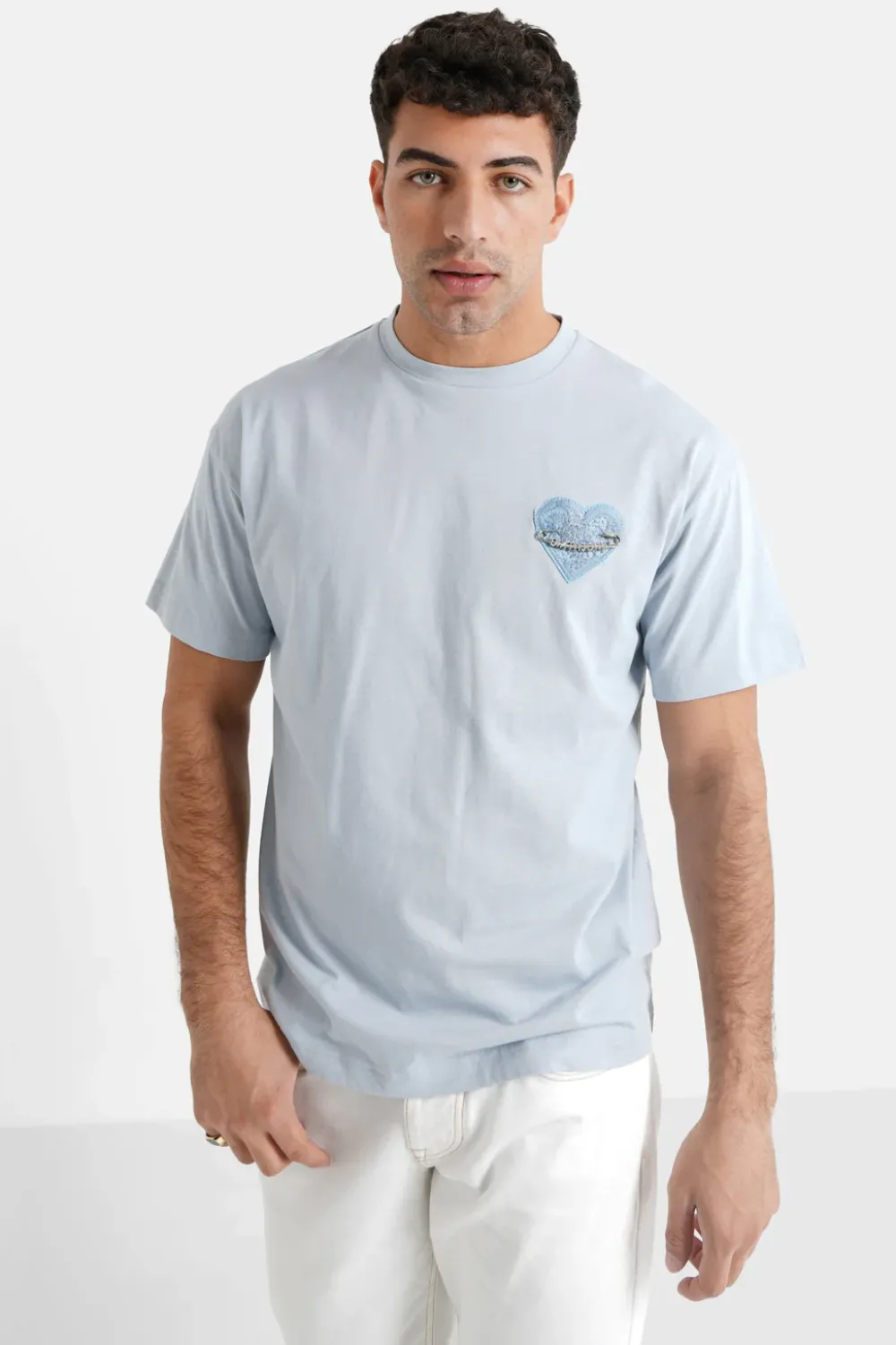 Homme Sixth June Hauts | T-Shirt Coeur Brode Bleu Clair