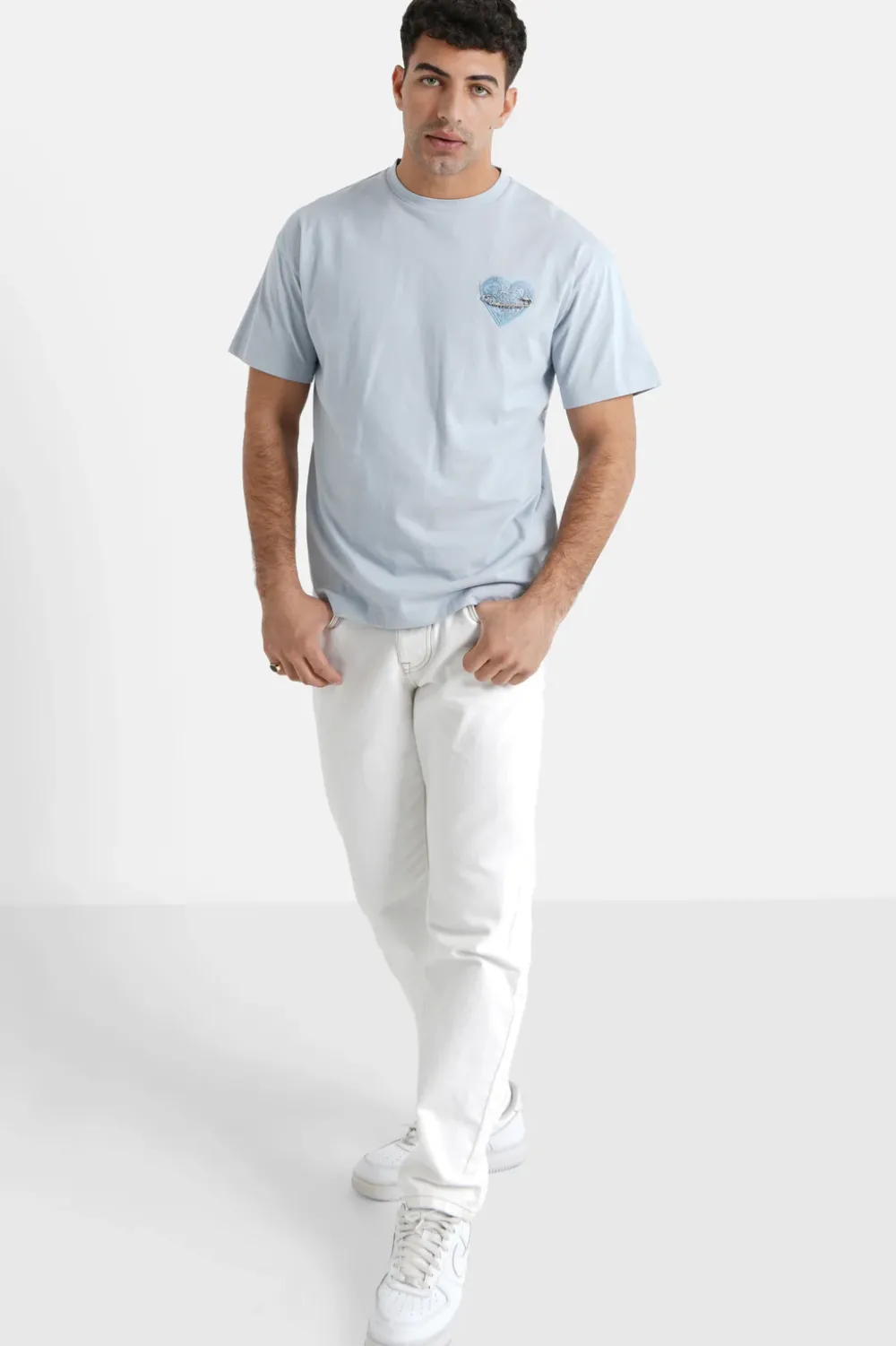 Homme Sixth June Hauts | T-Shirt Coeur Brode Bleu Clair