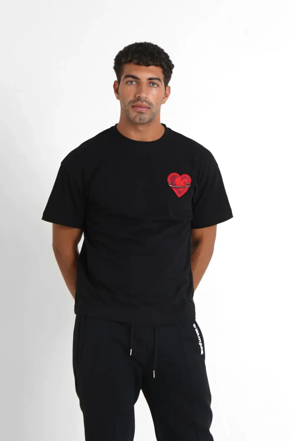 Homme Sixth June Hauts | T-Shirt Coeur Brode Noir