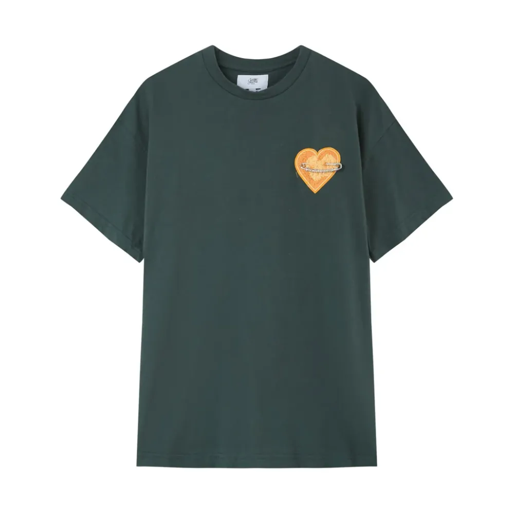 Homme Sixth June Hauts | T-Shirt Coeur Brode Vert Fonce