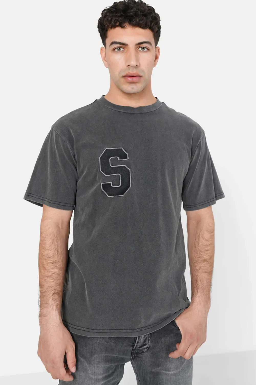 Homme Sixth June Hauts | T-Shirt College Logo Brode Gris Fonce