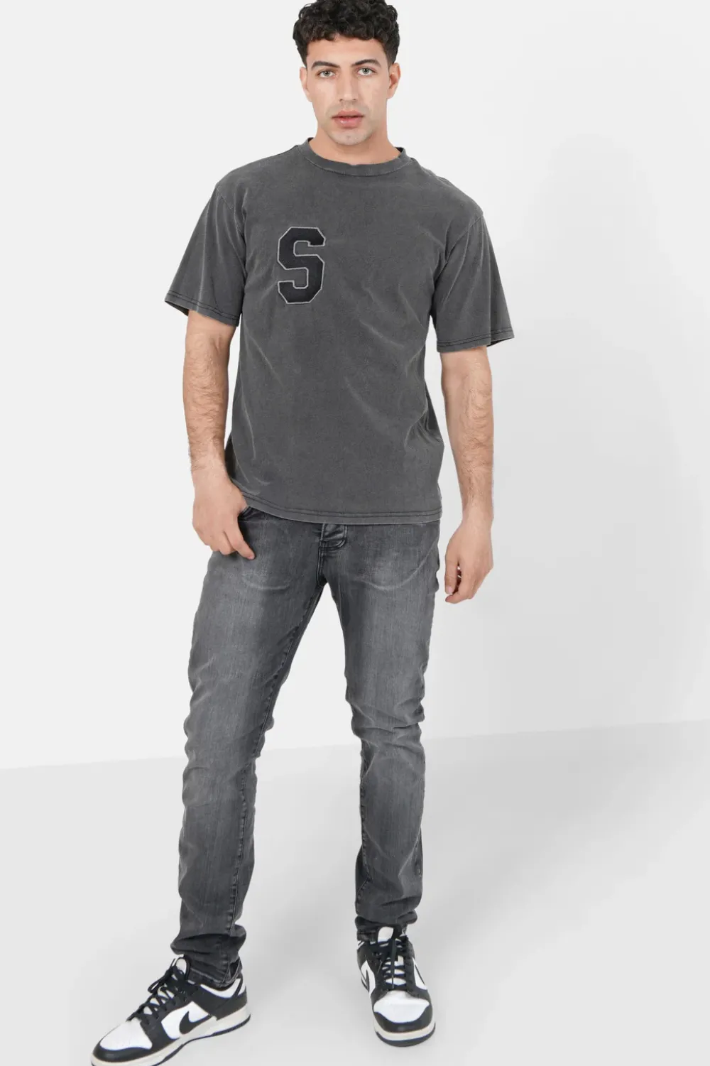 Homme Sixth June Hauts | T-Shirt College Logo Brode Gris Fonce