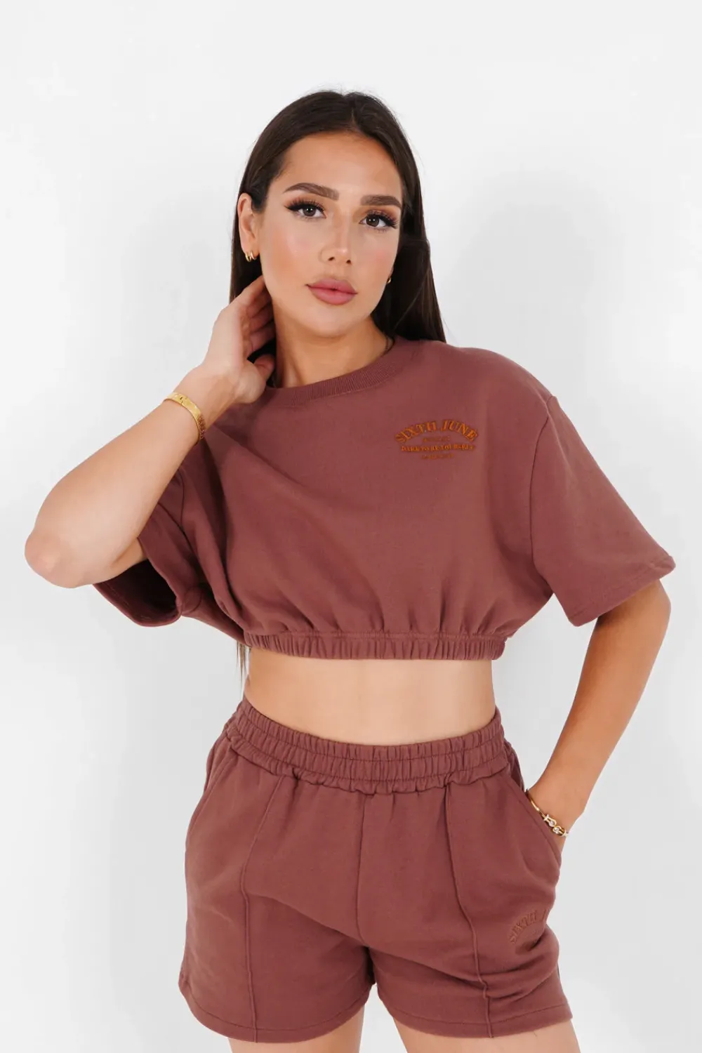 Femme Sixth June Hauts | T-Shirt Court Elastique Marron