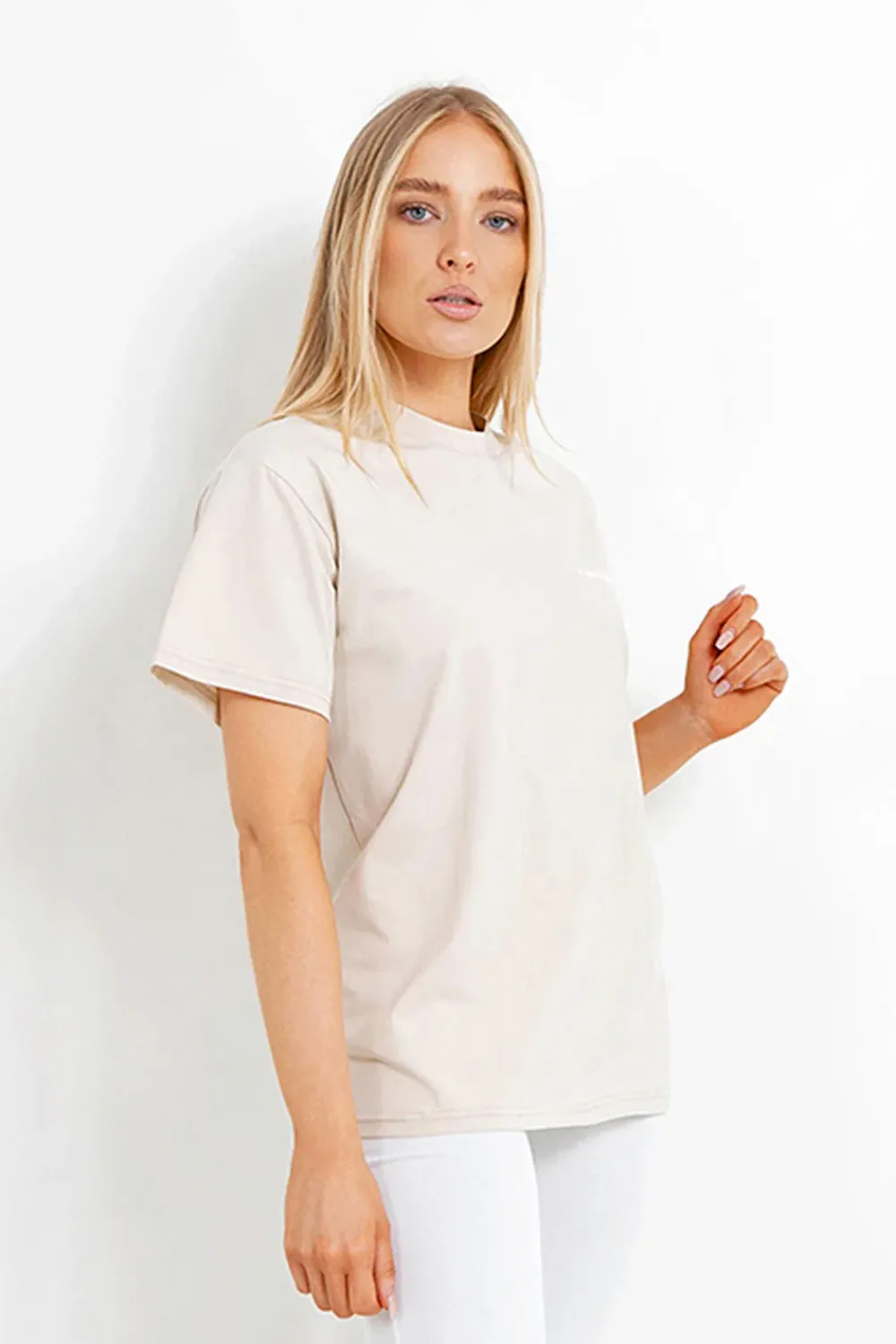 Femme Sixth June Hauts | T-Shirt Double Logo Beige Clair