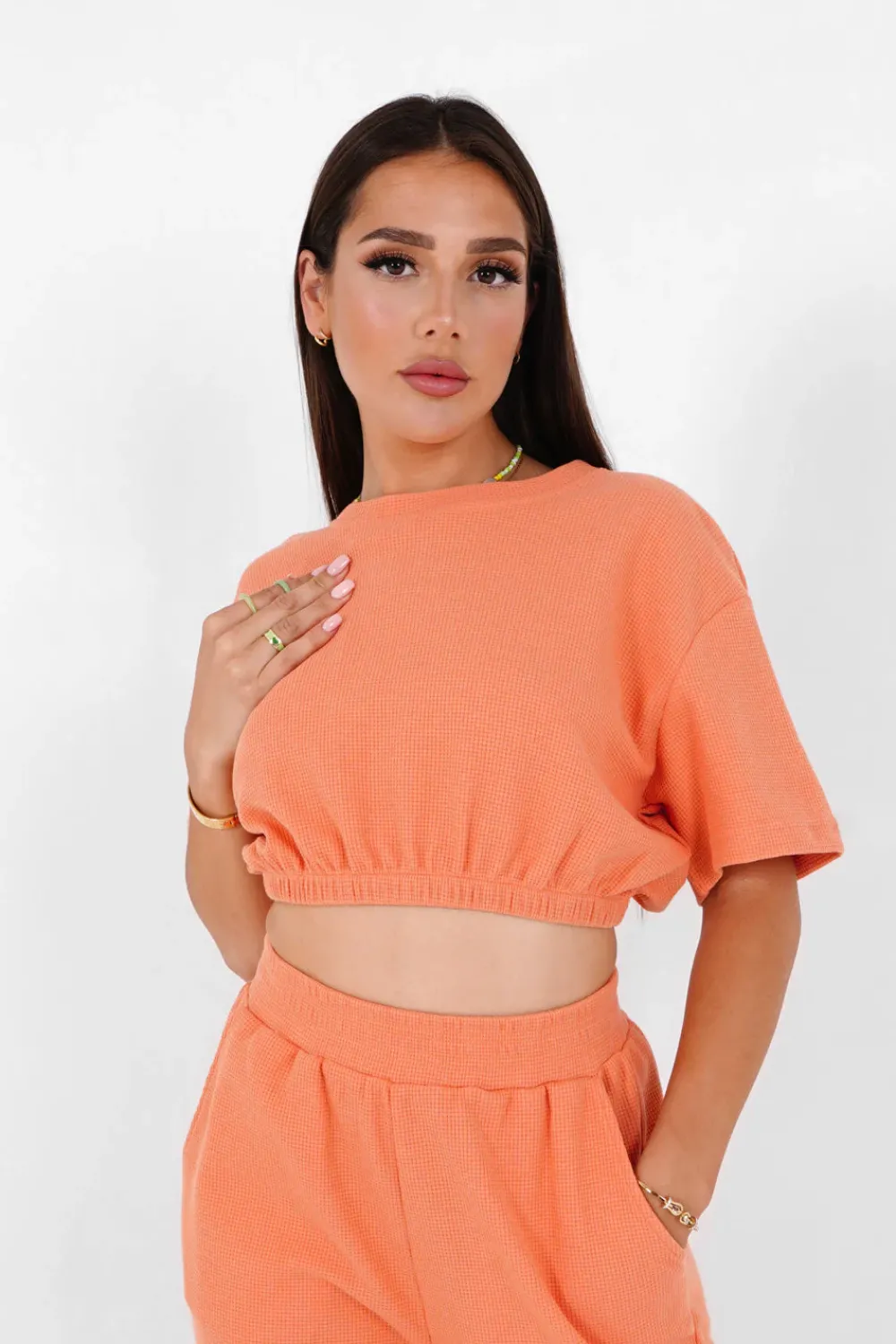 Femme Sixth June Hauts | T-Shirt Elastique Gaufre Orange