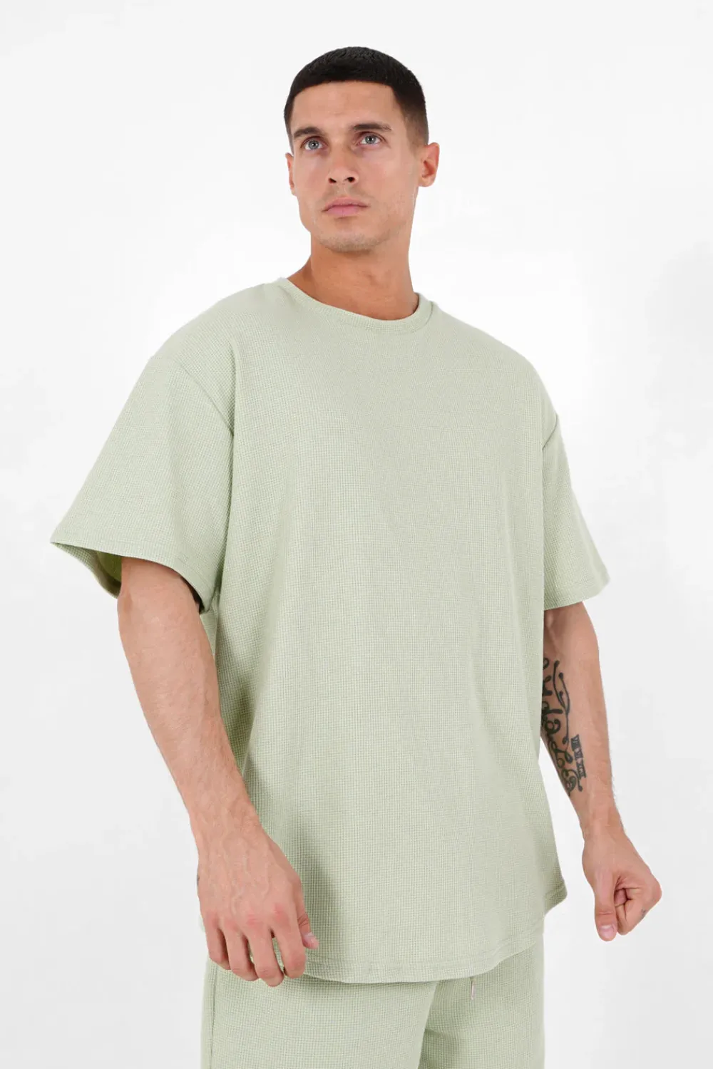 Homme Sixth June Hauts | T-Shirt Gaufre Oversize Vert Clair