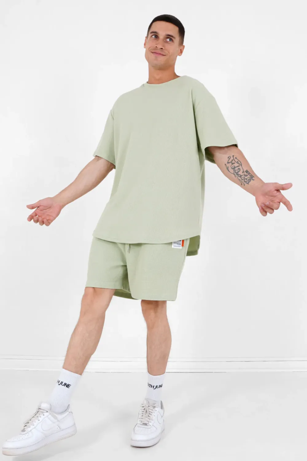 Homme Sixth June Hauts | T-Shirt Gaufre Oversize Vert Clair