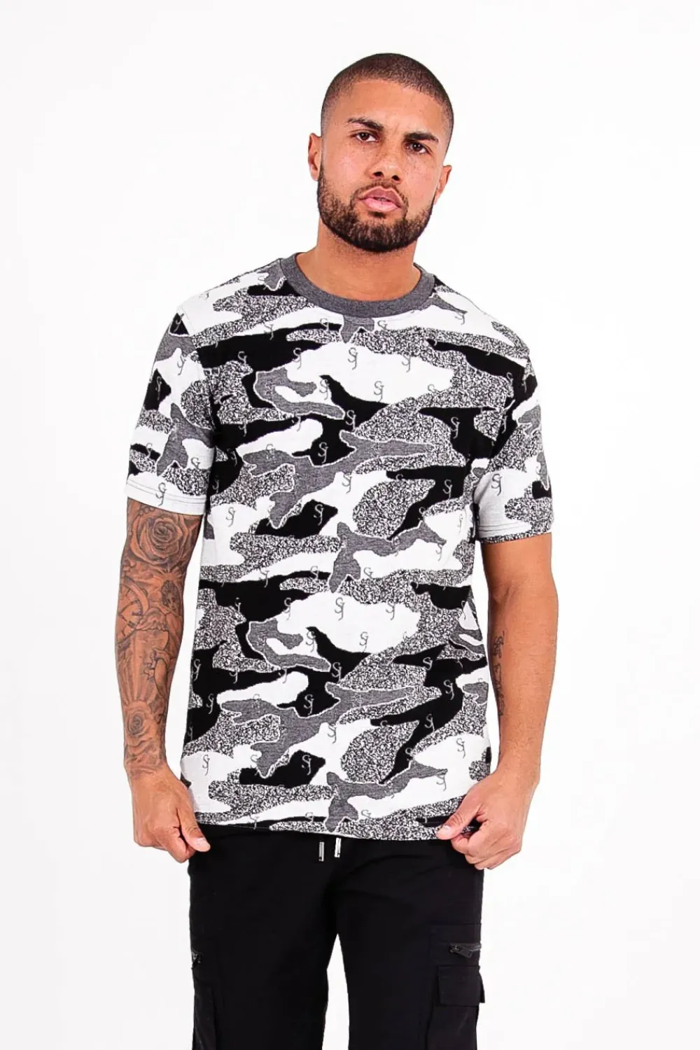 Homme Sixth June Hauts | T-Shirt Jacquard Camouflage Logo Noir