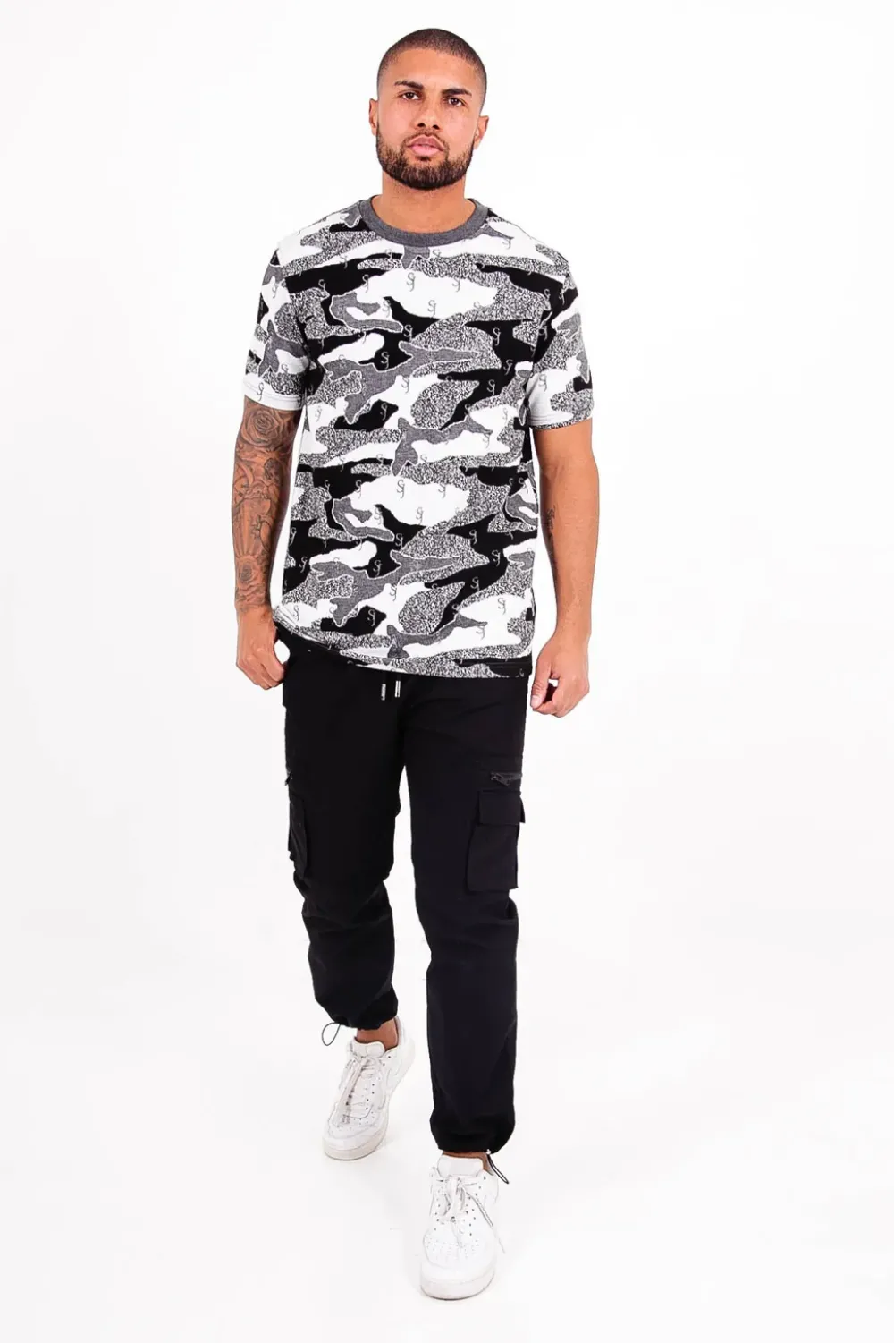 Homme Sixth June Hauts | T-Shirt Jacquard Camouflage Logo Noir