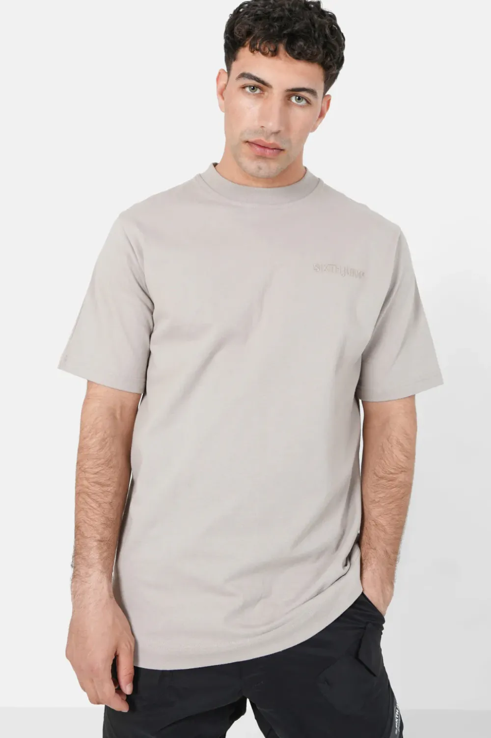 Homme Sixth June Hauts | T-Shirt Logo Brode Beige Fonce