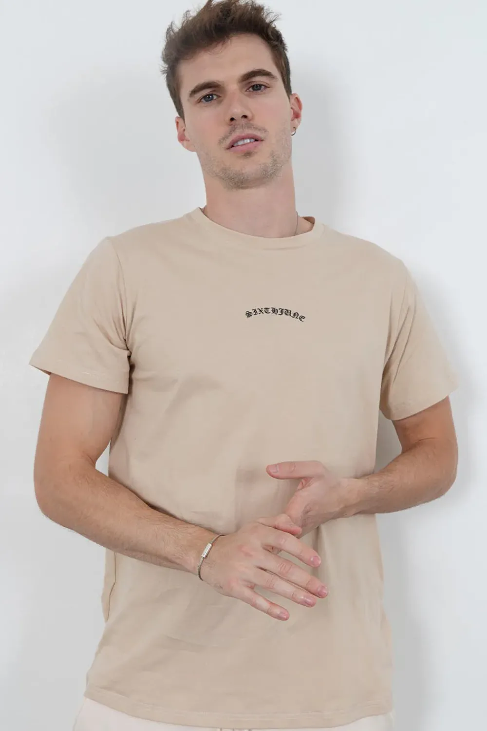 Homme Sixth June Hauts | T-Shirt Logo Gothique Beige