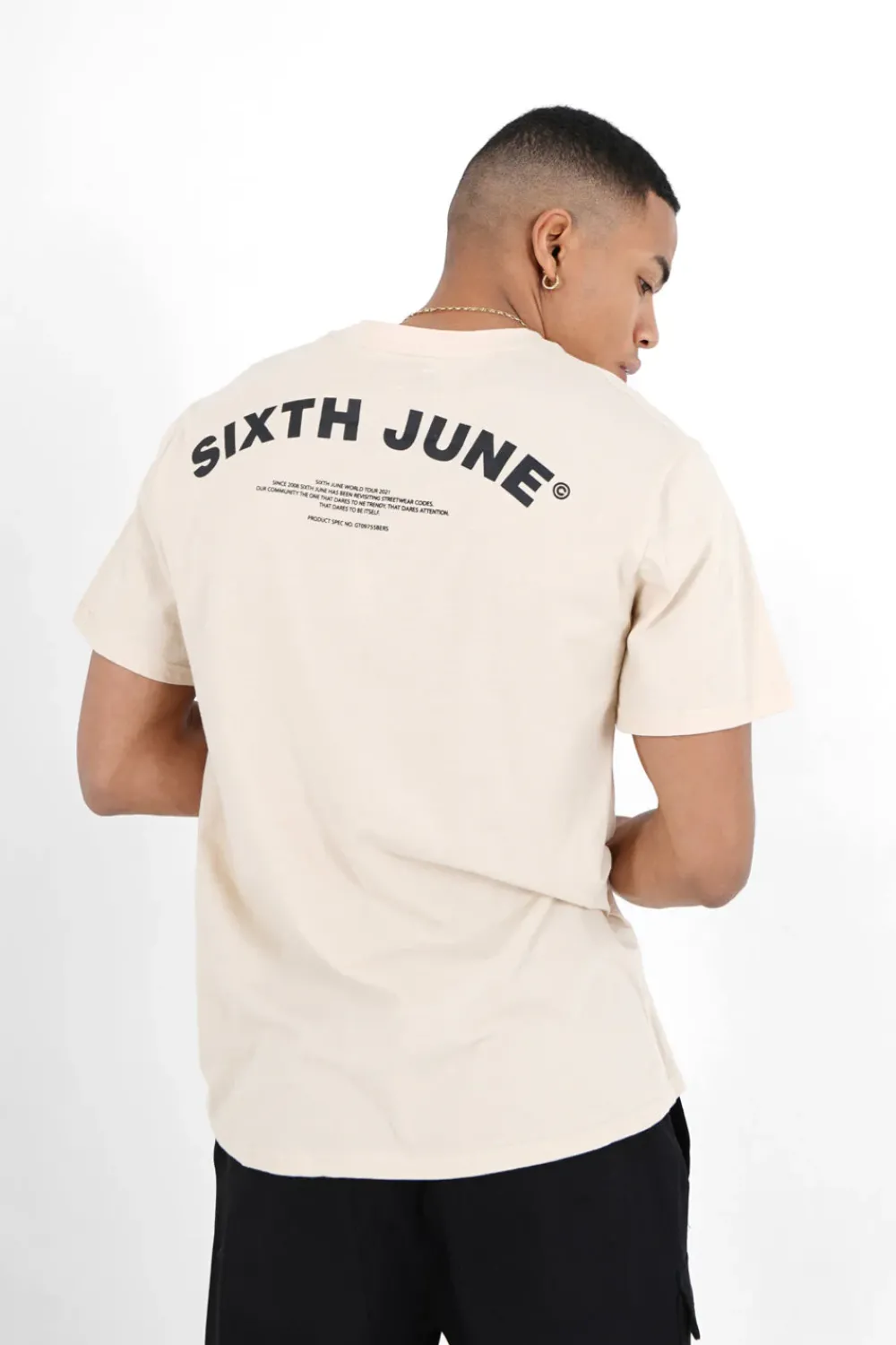 Homme Sixth June Hauts | T-Shirt Logo Incurve Avant Arriere Beige