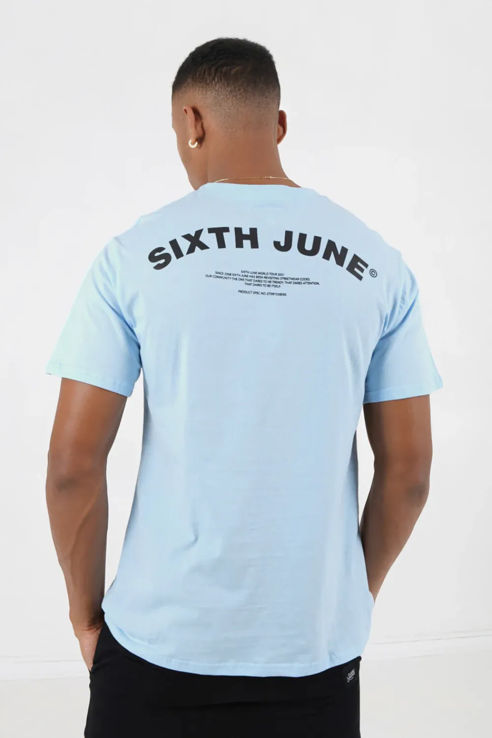 Homme Sixth June Hauts | T-Shirt Logo Incurve Avant Arriere Bleu