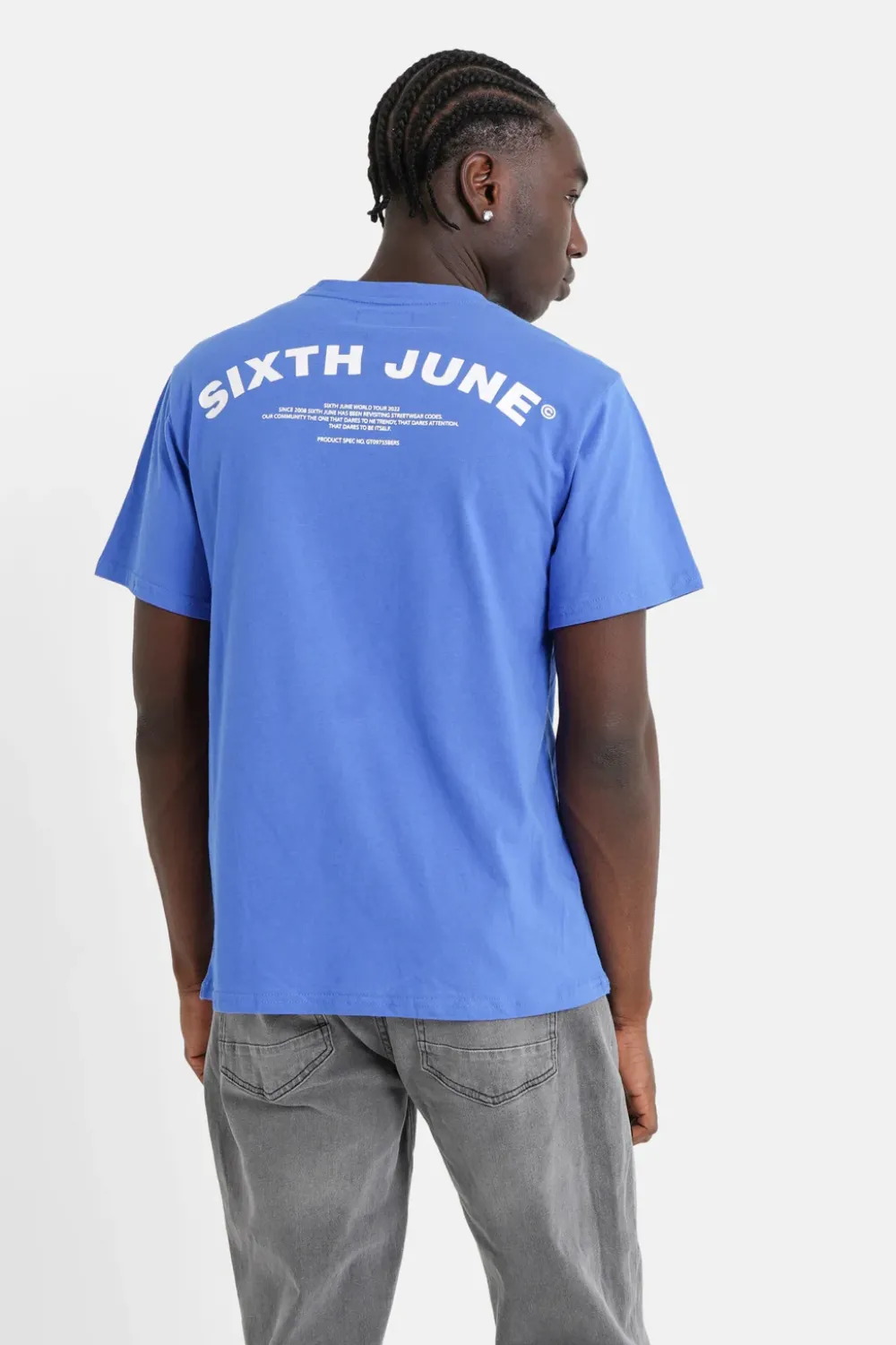 Homme Sixth June Hauts | T-Shirt Logo Incurve Avant Arriere Bleu Fonce