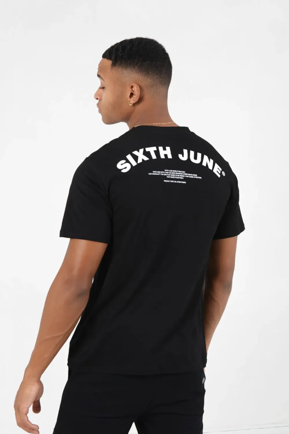 Homme Sixth June Hauts | T-Shirt Logo Incurve Avant Arriere Noir