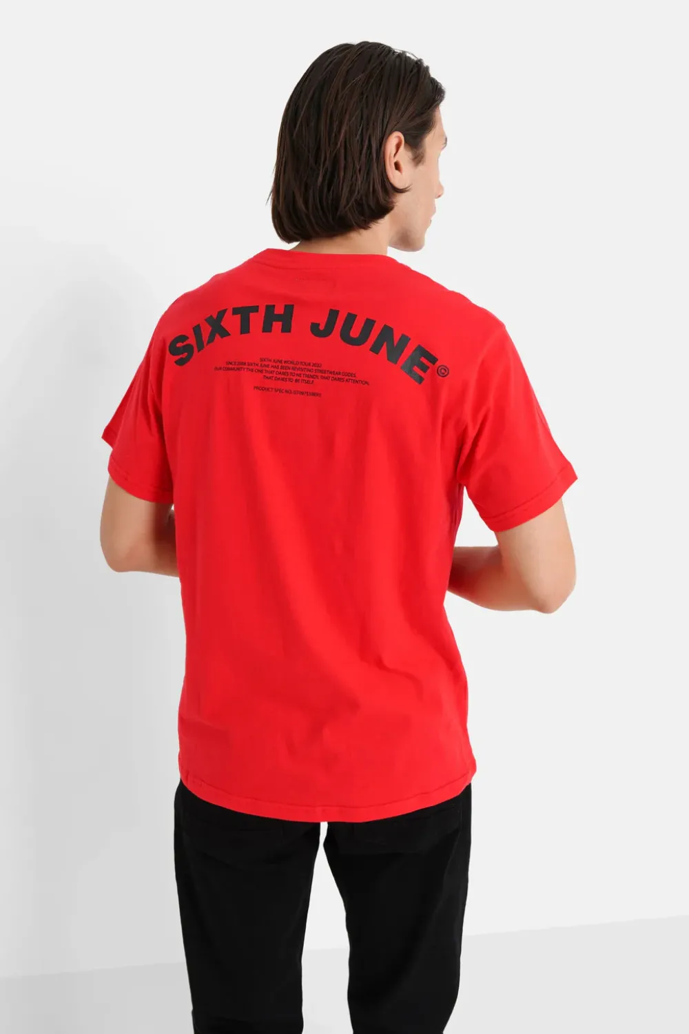 Homme Sixth June Hauts | T-Shirt Logo Incurve Avant Arriere Rouge