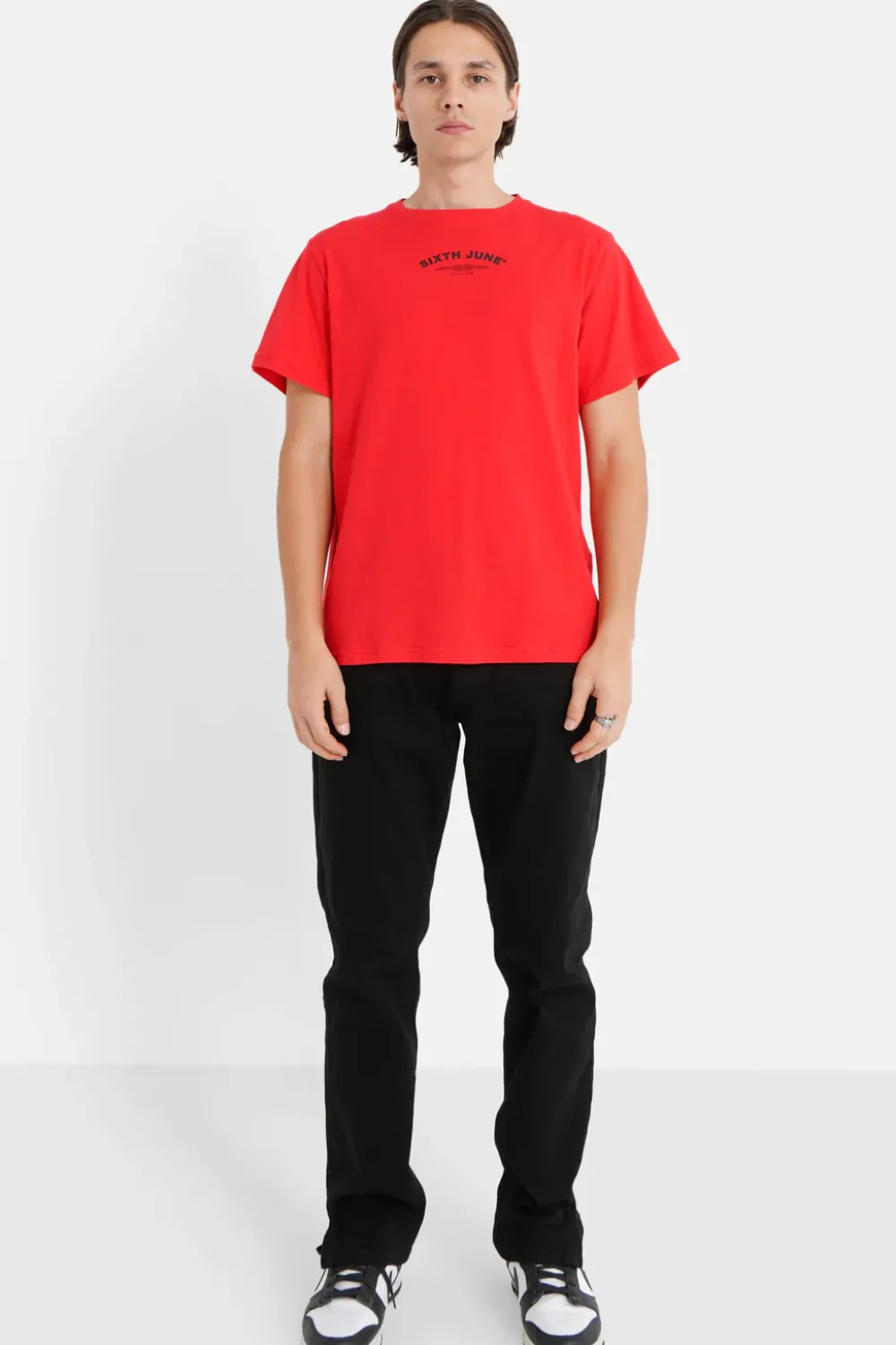 Homme Sixth June Hauts | T-Shirt Logo Incurve Avant Arriere Rouge