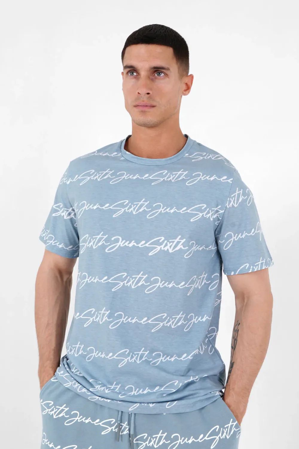 Homme Sixth June Hauts | T-Shirt Logo Signature Bleu Clair