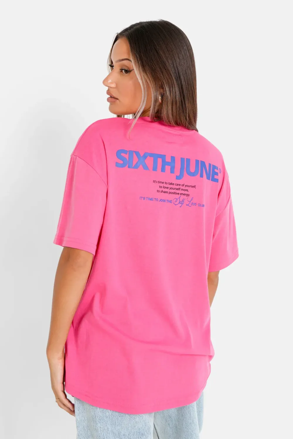 Femme Sixth June Hauts | T-Shirt Long Logo Court Rose Fonce