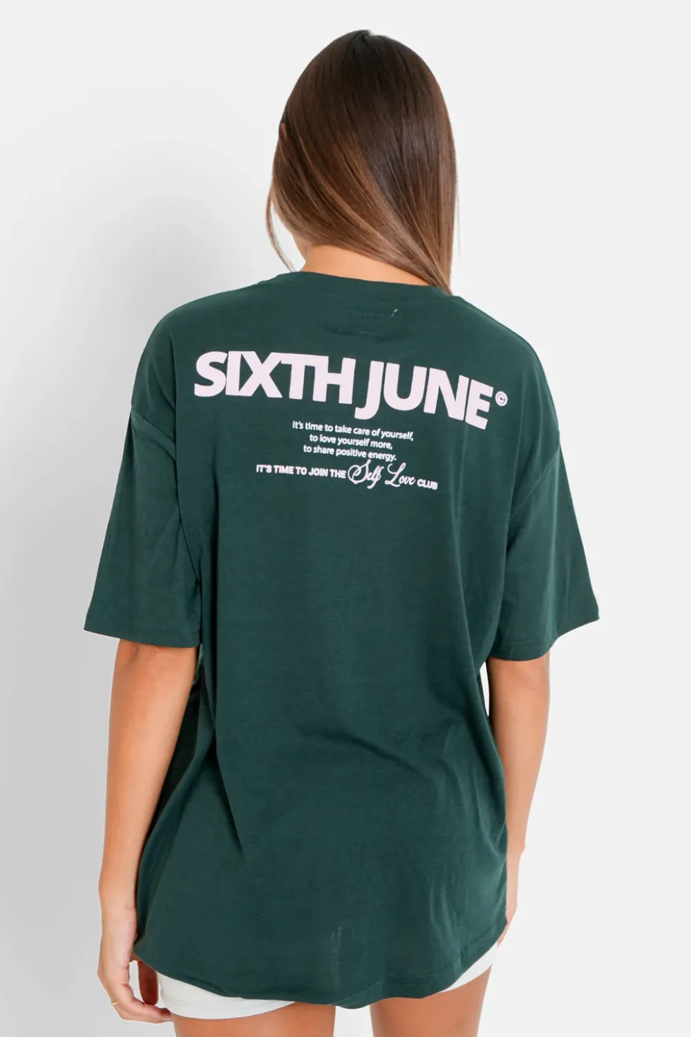 Femme Sixth June Hauts | T-Shirt Long Logo Court Vert Fonce