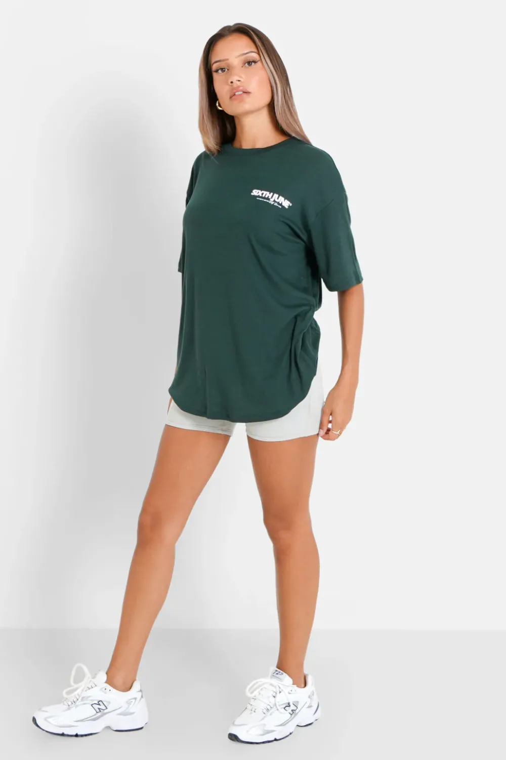 Femme Sixth June Hauts | T-Shirt Long Logo Court Vert Fonce