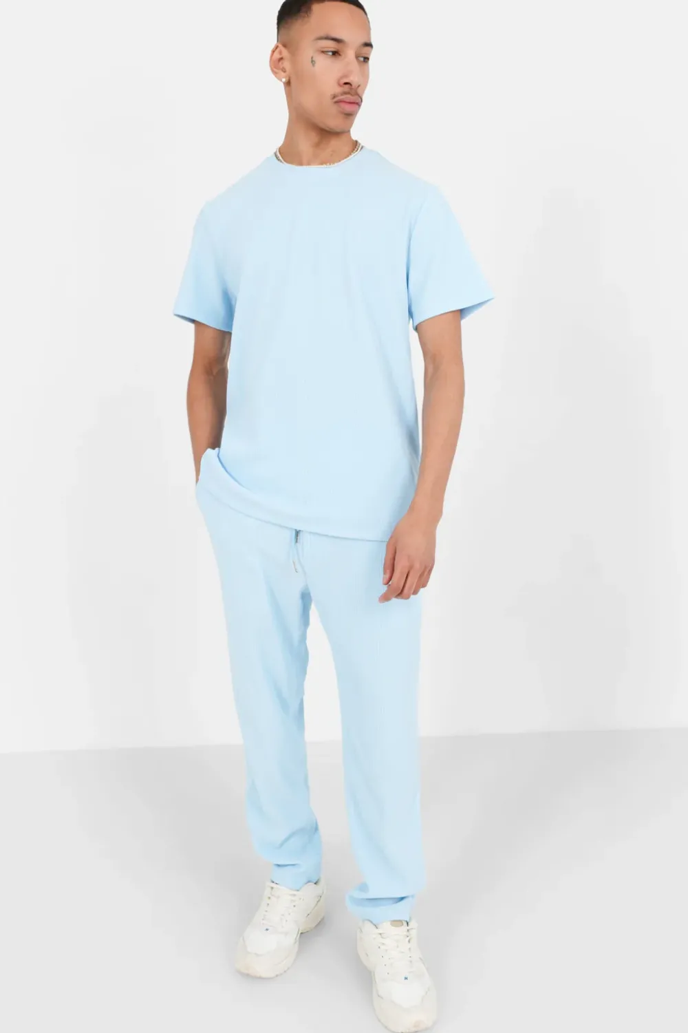 Homme Sixth June Hauts | T-Shirt Plisse Bleu Clair