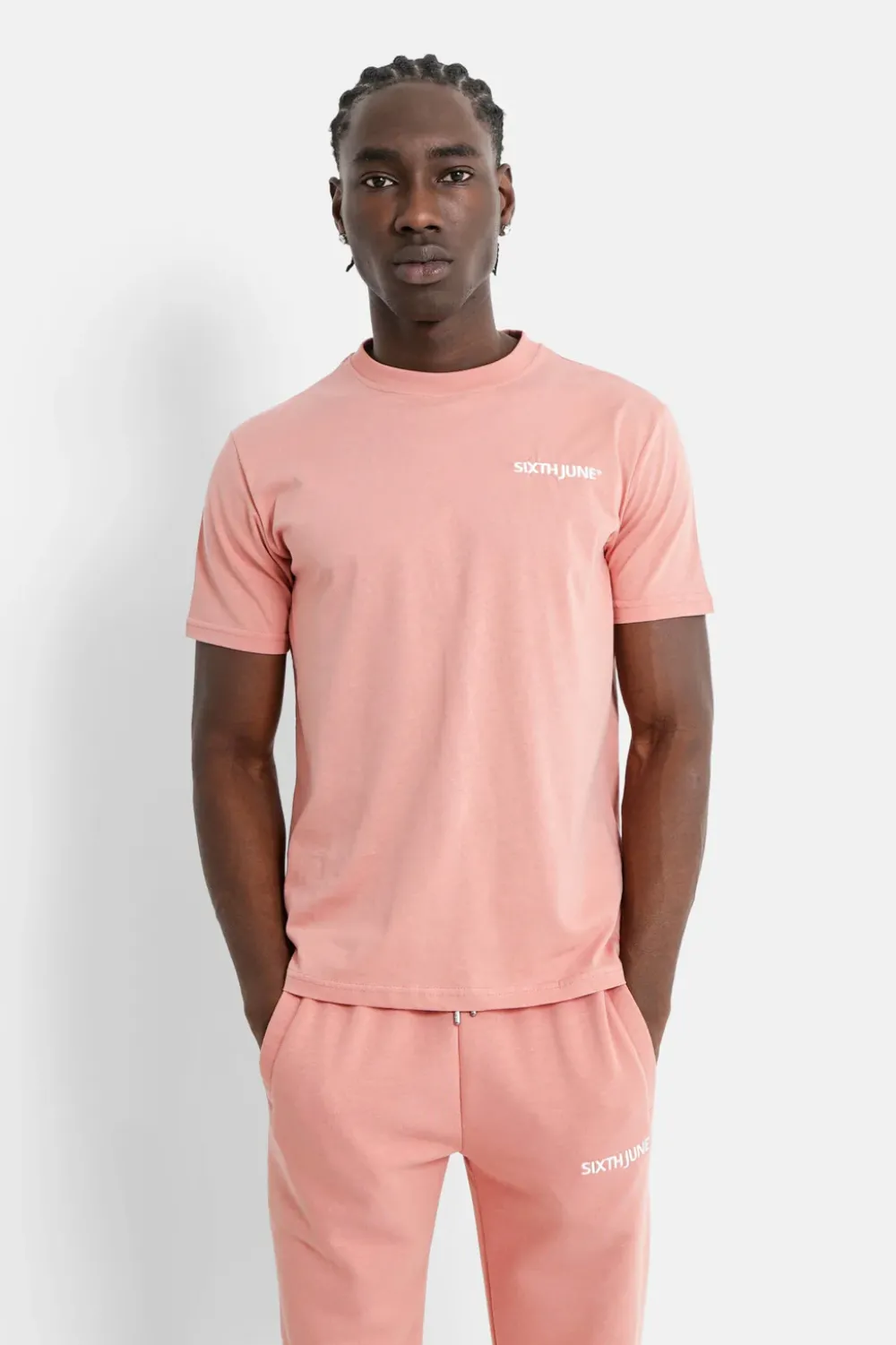 Homme Sixth June Hauts | T-Shirt Soft Logo Brode Rose Clair