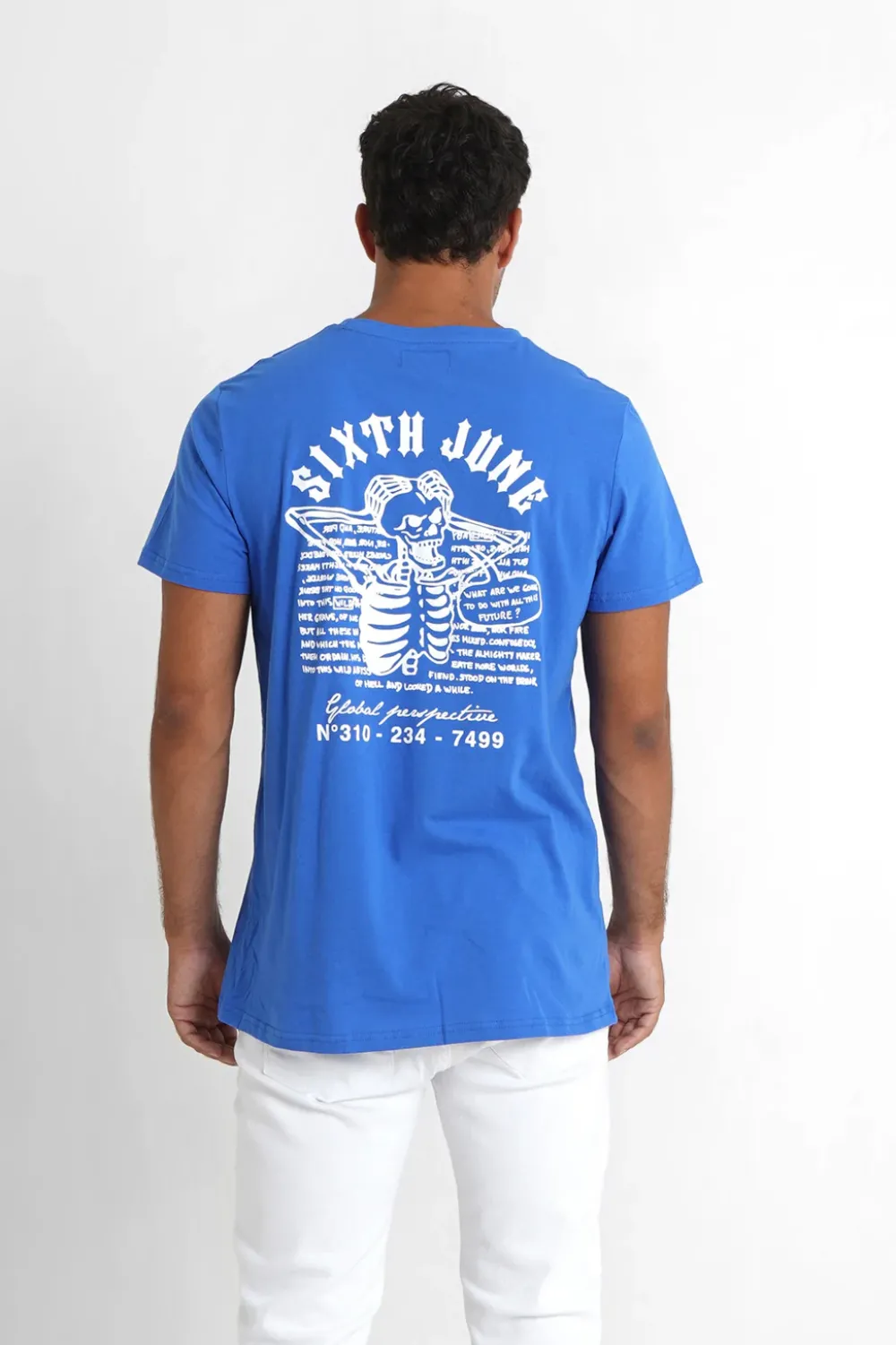 Homme Sixth June Hauts | T-Shirt Squelette Gothique Bleu Fonce