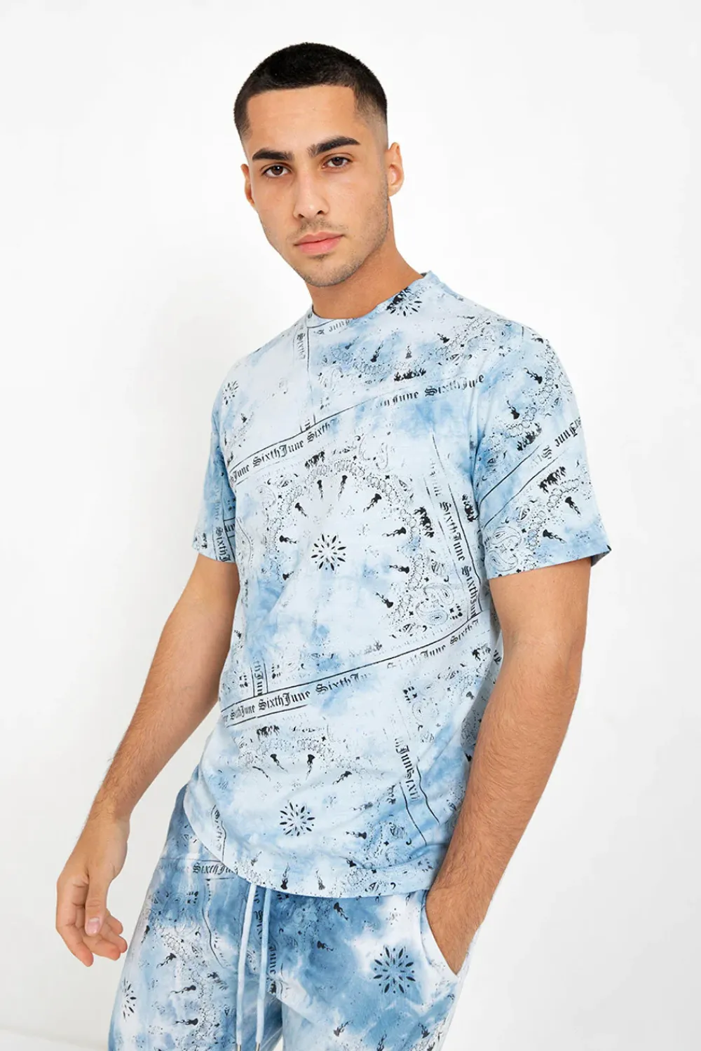 Homme Sixth June Hauts | T-Shirt Tie Dye Bandana Bleu