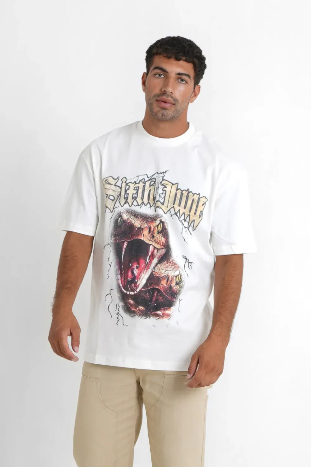Homme Sixth June Hauts | T-Shirt Vintage Serpent Blanc Casse