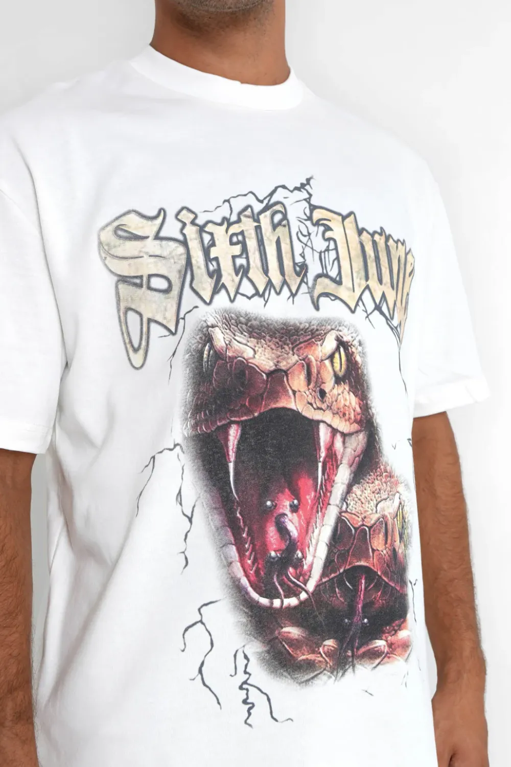 Homme Sixth June Hauts | T-Shirt Vintage Serpent Blanc Casse