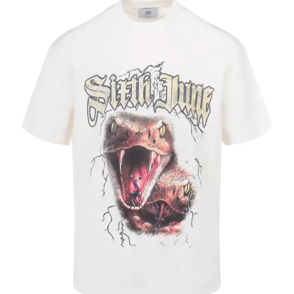 Homme Sixth June Hauts | T-Shirt Vintage Serpent Blanc Casse