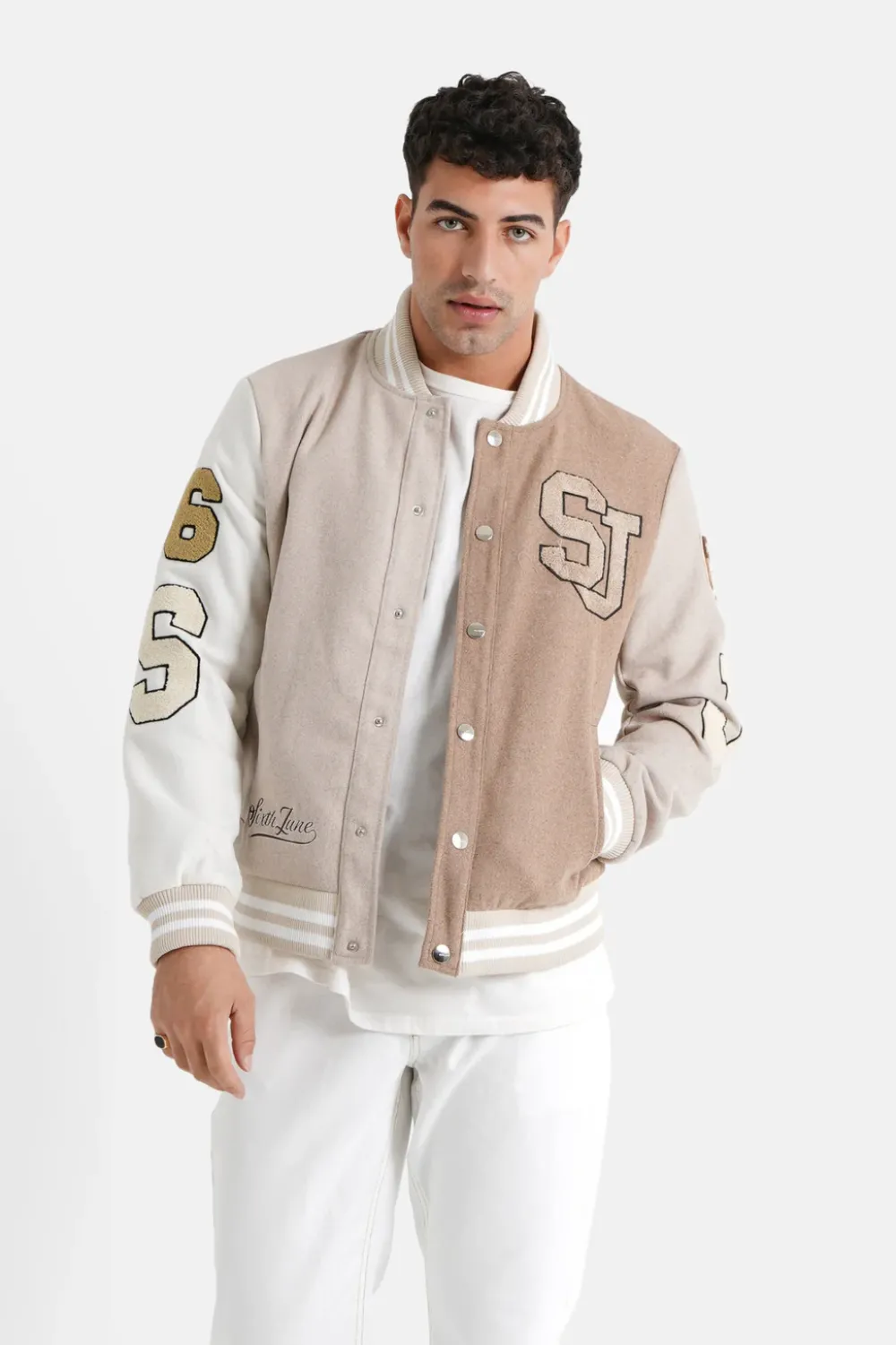 Homme Sixth June Manteaux | Veste Bicolore Brodee Beige