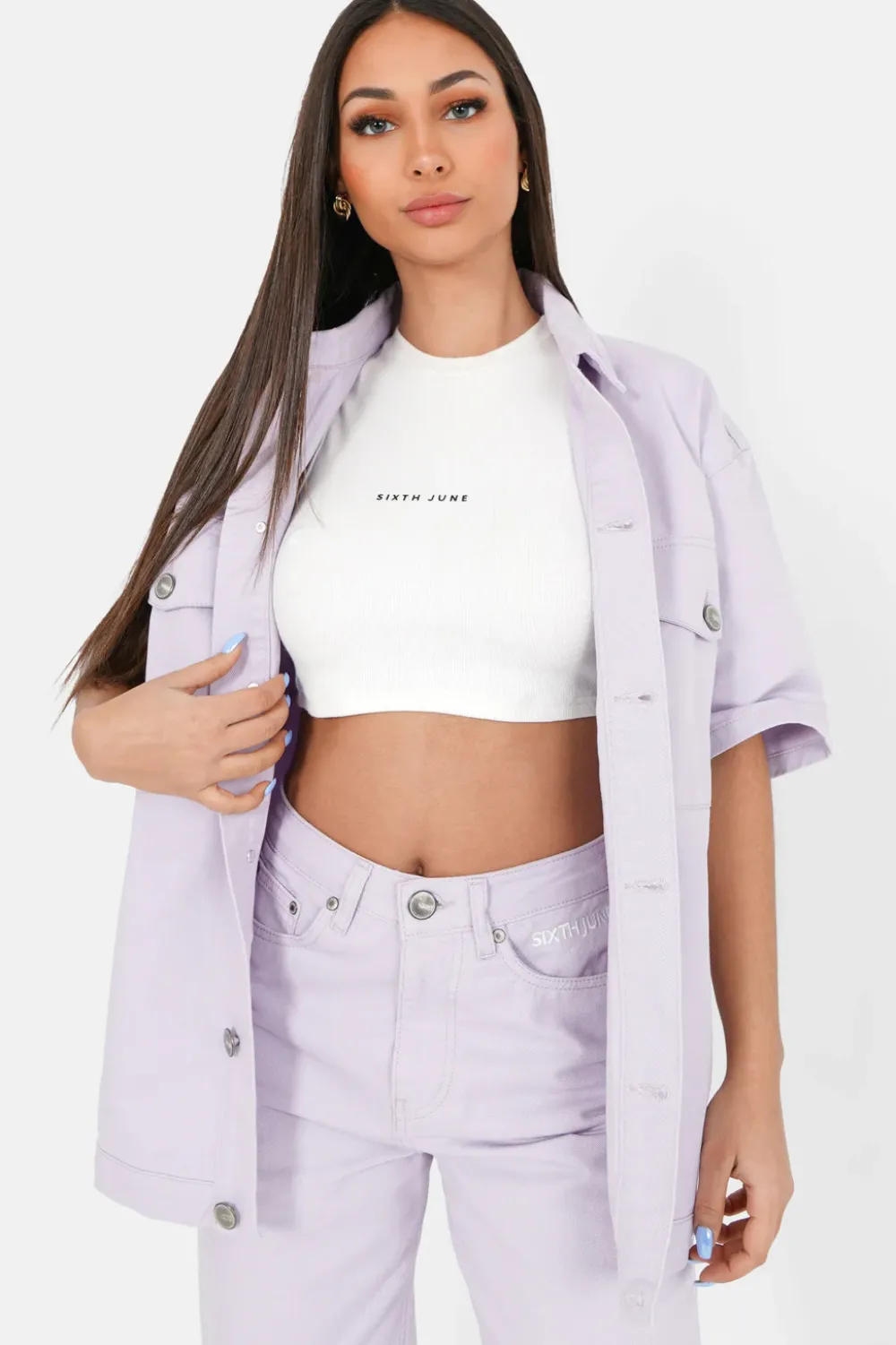 Femme Sixth June Manteaux | Veste Brode Oversize Violet Clair