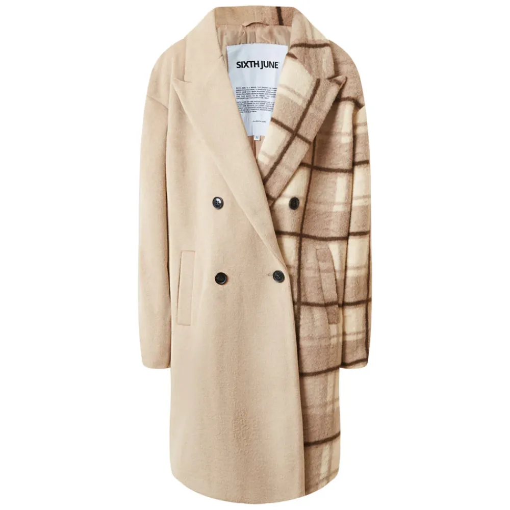 Homme Sixth June Manteaux | Veste Longue Duveteuse Carreaux Beige