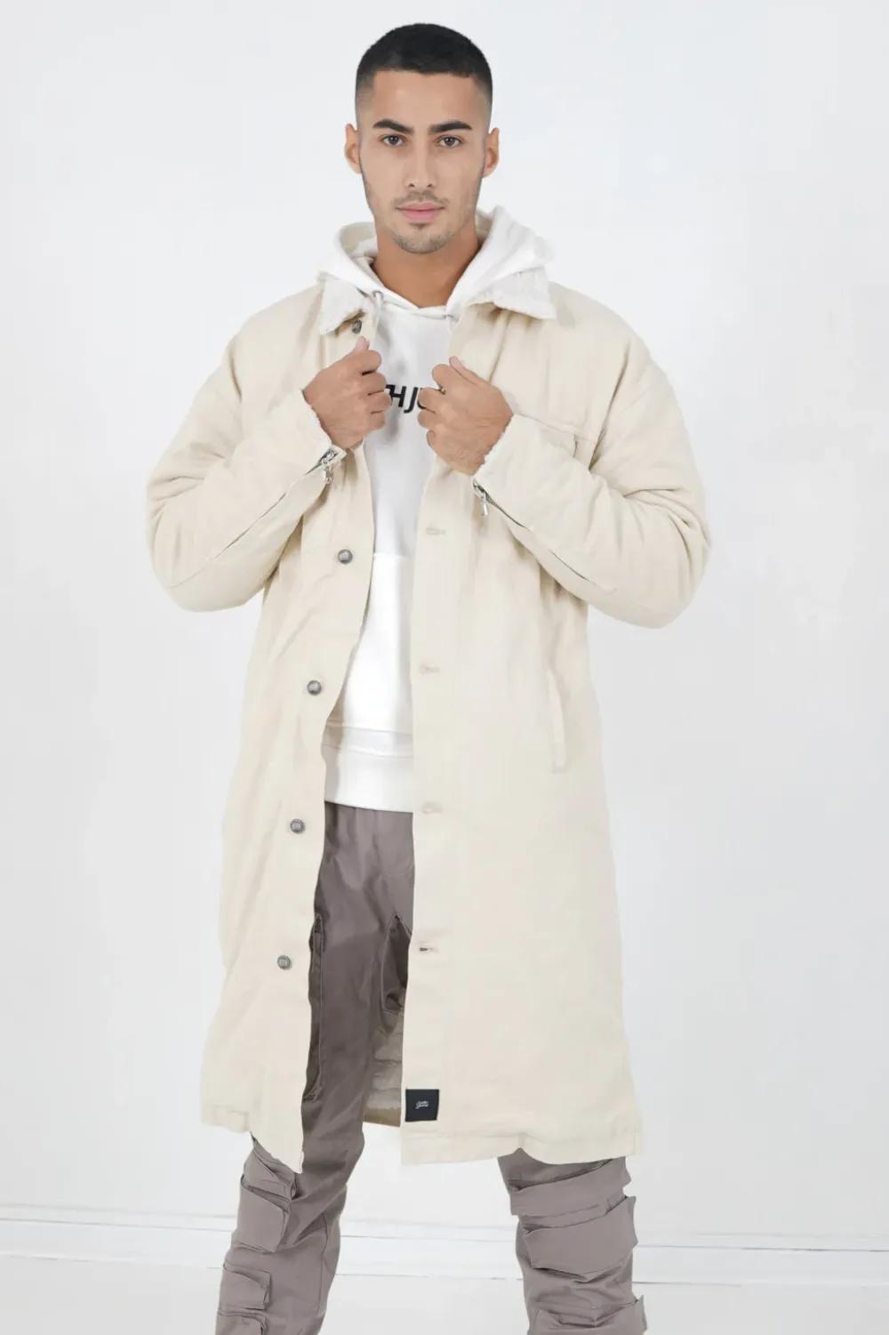 Homme Sixth June Manteaux | Veste Longue Jean Doublee Beige