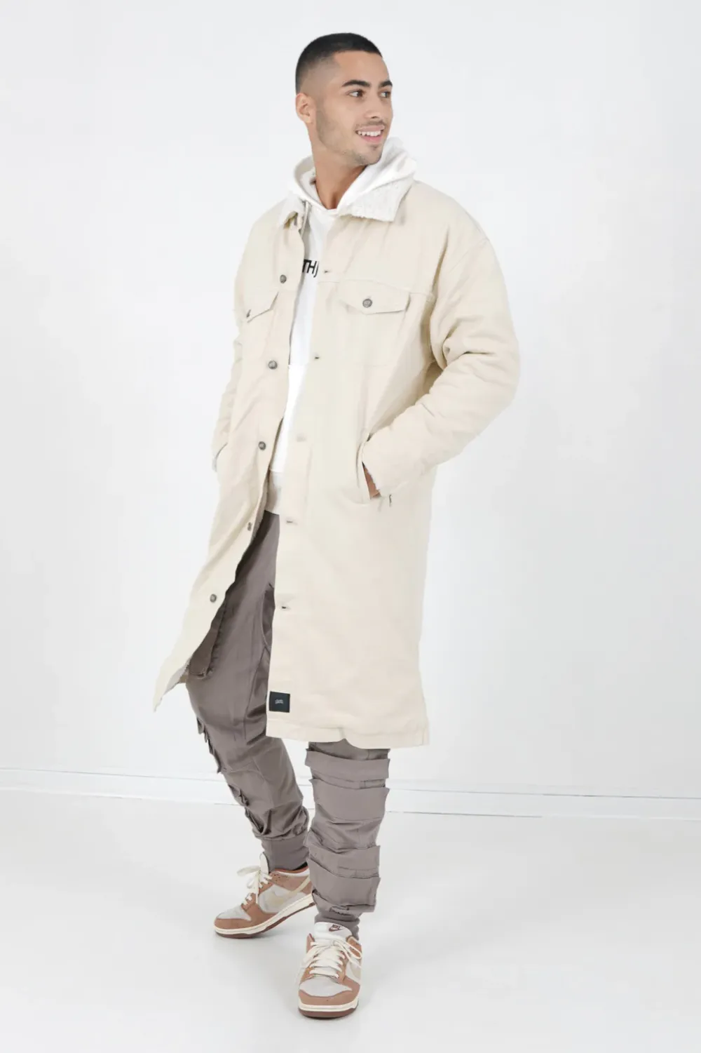 Homme Sixth June Manteaux | Veste Longue Jean Doublee Beige