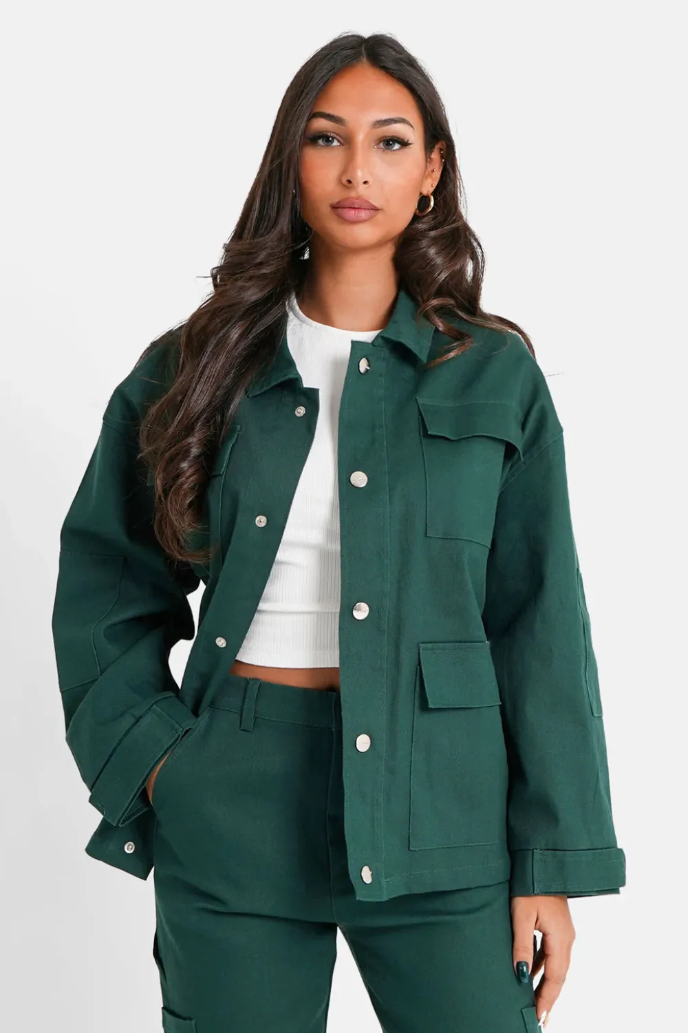 Femme Sixth June Manteaux | Veste Poches Cargo Vert Fonce