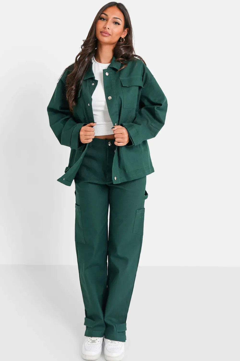 Femme Sixth June Manteaux | Veste Poches Cargo Vert Fonce