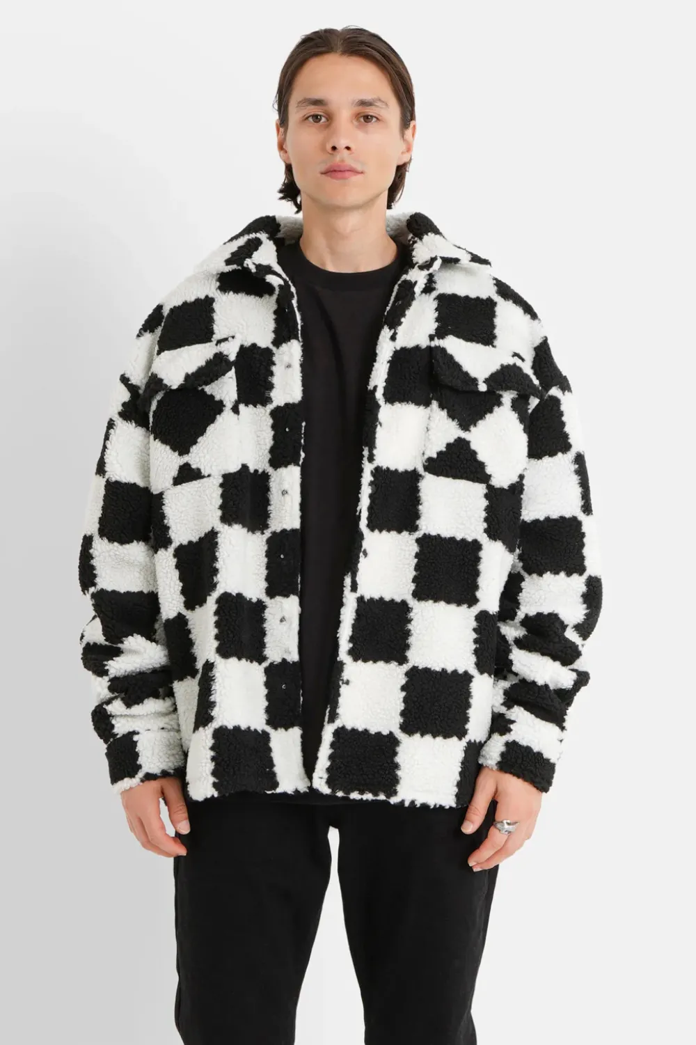 Homme Sixth June Manteaux | Veste Sherpa Damier Noir