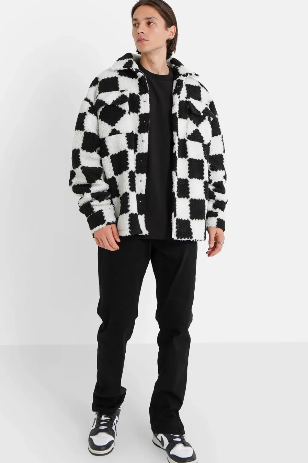 Homme Sixth June Manteaux | Veste Sherpa Damier Noir