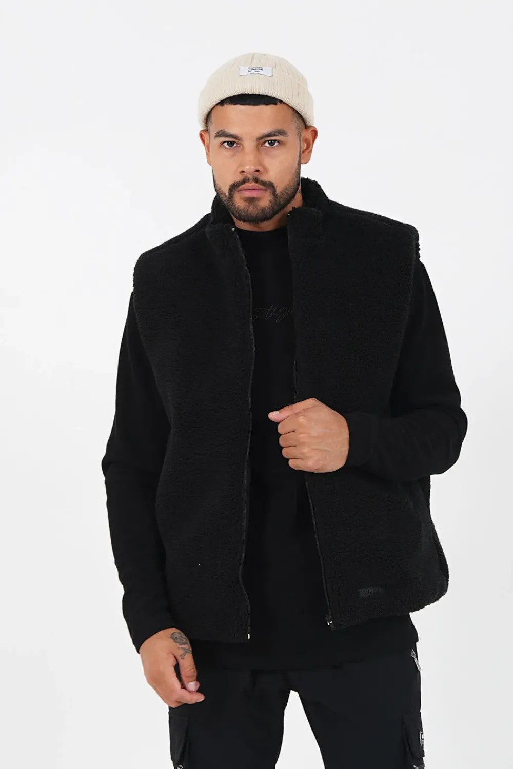 Homme Sixth June Manteaux | Veste Sherpa Sans Manches Noir