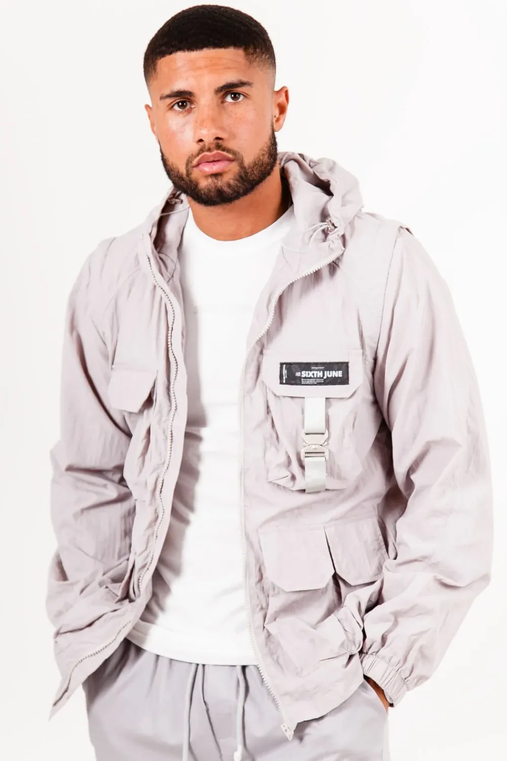 Homme Sixth June Manteaux | Veste Tactique Multipoche Gris Taupe