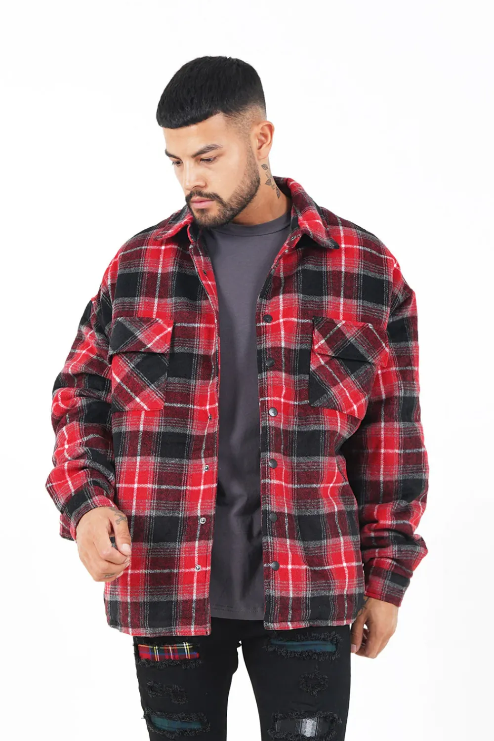 Homme Sixth June Manteaux | Veste Tartan Oversize Rouge