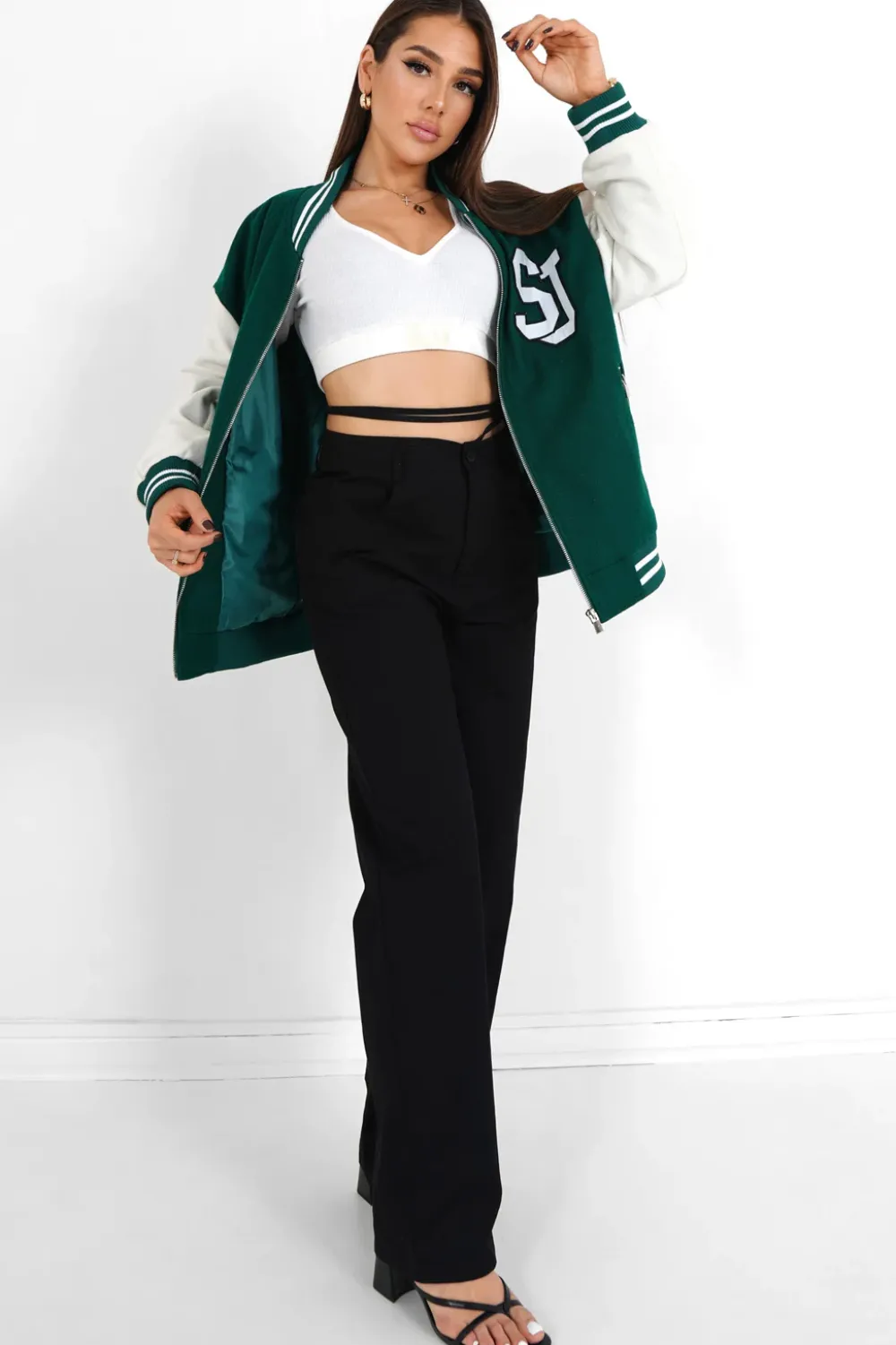 Femme Sixth June Manteaux | Veste Teddy Bicolore Vert Fonce